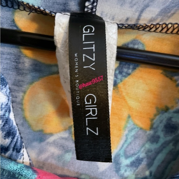 Glitzy Girlz Size 2XL Lavender Navy Blue Floral Print Tank Hoodie Sleeveless - Picture 2 of 7